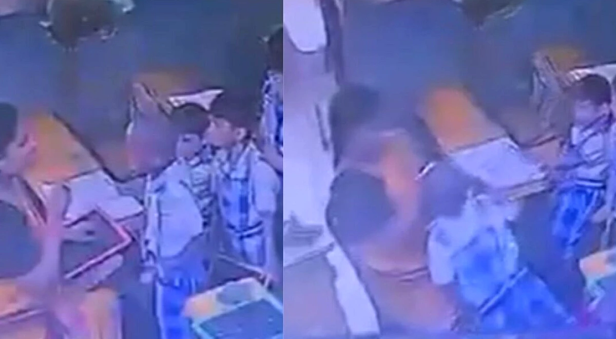 होमवर्क पूरा न करने पर टीचर ने 6 साल के बच्चे को पीटा, CCTV में कैद हुआ बच्चे के गिरने का सीसीटीवी फुटेज