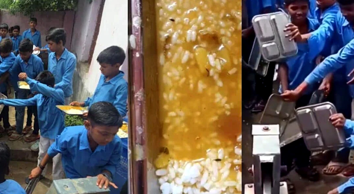 बिहार के 75 स्कूलों में छात्रों की थाली में मिले कीड़े, बच्चों ने फेंका मिड-डे मील | वीडियो