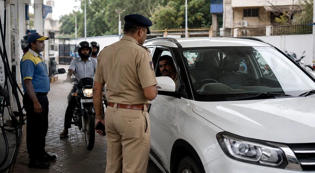 Police deployed to enforce Rajkot’s ‘no number plate, no fuel’ rule