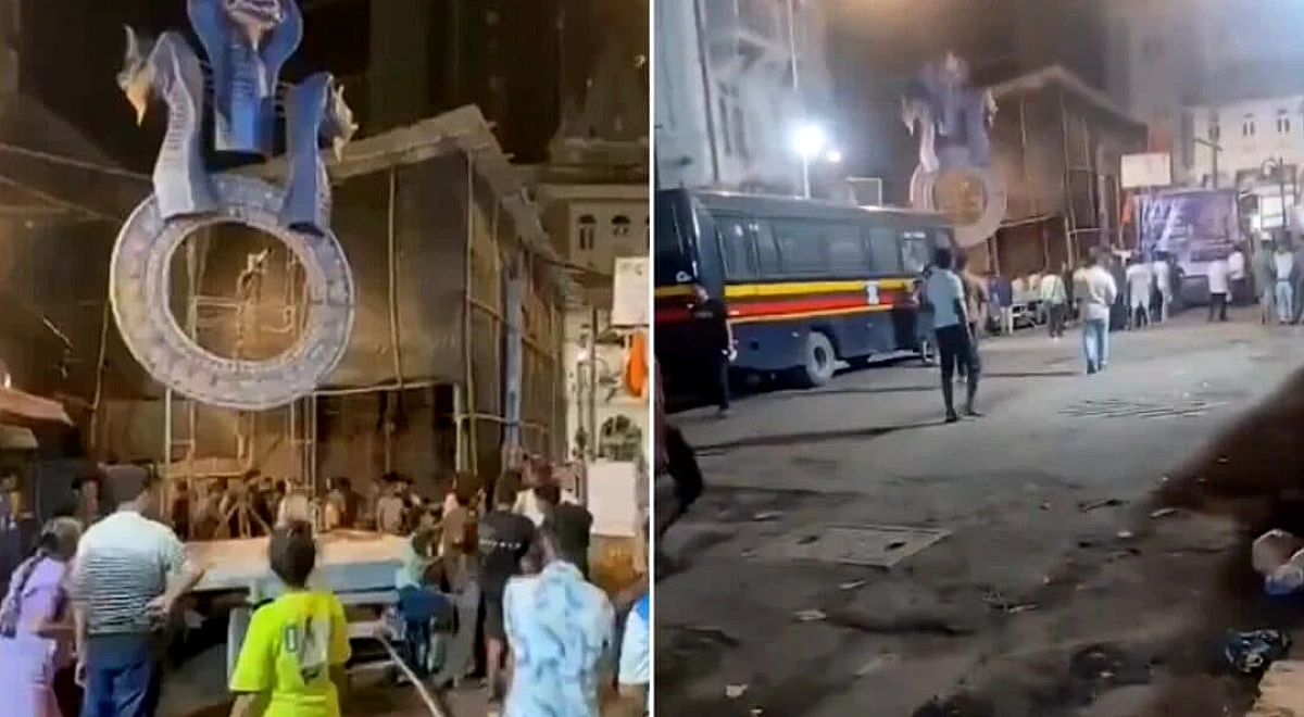 Massive Ganpati Idol Falls During Arrival Procession In Mumbai's Bhuleshwar; Two Dead