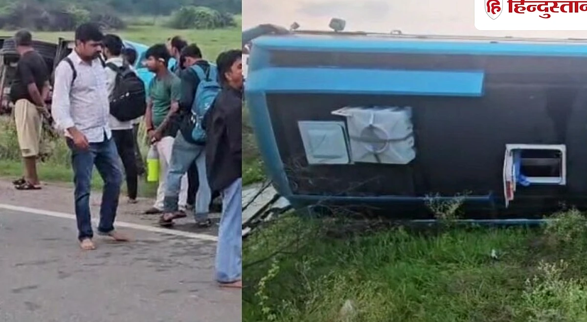 अचानक बेकाबू हुई शताब्दी बस खाई में पलटी, झांसी-कानपुर हाईवे पर मची चीख-पुकार; 16 यात्री घायल