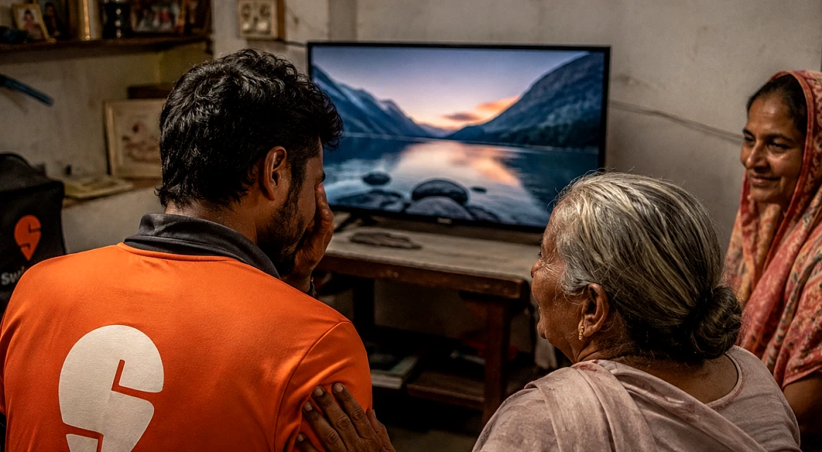 ‘I saved little by little’: Swiggy rider gets emotional after buying TV for his mother, grandmother