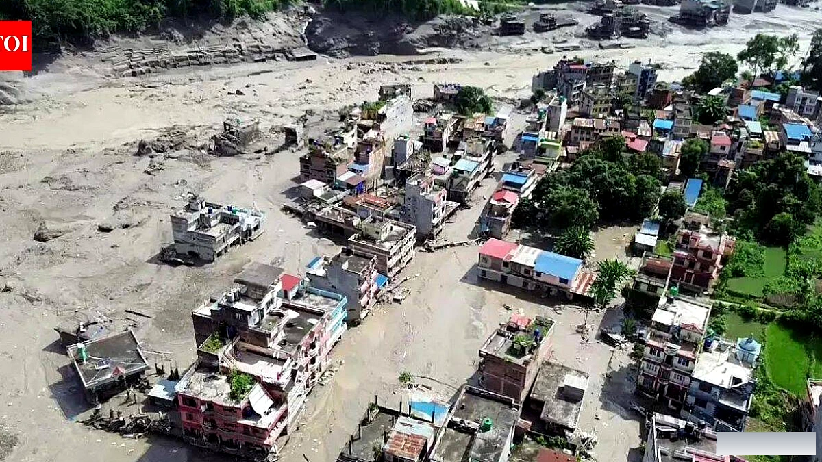 नेपाल में बोटेकोशी नदी की बाढ़ से रासुवा जिले में घर, इमारतें और पुल डूबे