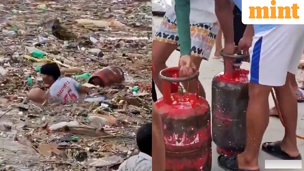 नेपाल में बाढ़ के बीच मलबे से एलपीजी सिलेंडर निकालने के लिए जान जोखिम में डाल रहे लोग, वीडियो वायरल | घड़ी