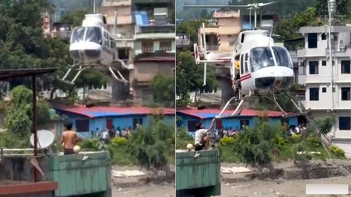 कपड़ा घुमाकर हेलीकॉप्टर बुलाया, फिर लगा दी छलांग, नेपाल रेस्क्यू का Video