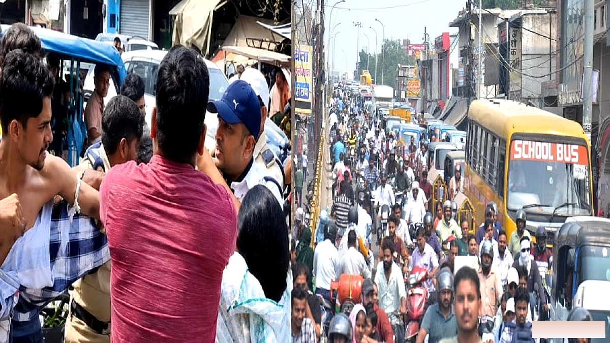 दुबे के चौराहे पर मां-बेटे और ट्रैफिक पुलिस में भिड़ंत, लंबा जाम
