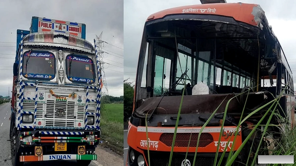 ट्रक से टकराई रोडवेज बस, दोनों वाहन क्षतिग्रस्त, दो जख्मी
