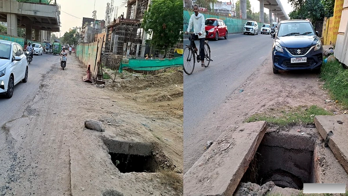 आगरा में हाईवे किनारे खुला मैनहोल, जनकस्थान महोत्सव में लाखों दर्शकों के लिए सुरक्षा चिंता