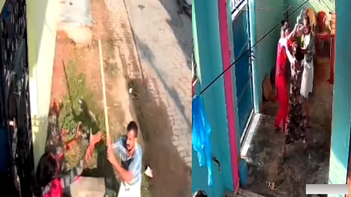 कानपुर के हंसपुरम में बर्तन धोने के पानी को लेकर जेठ-जेठानी ने दंपती को लाठी से पीटा, सीसीटीवी में दर्ज