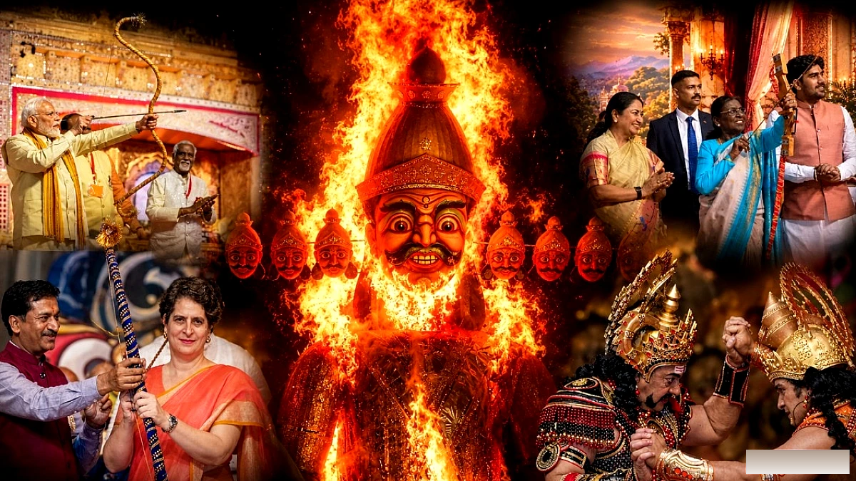 रावण पुतला जलाया, नेताओं ने दी विजयादशमी की शुभकामनाएँ