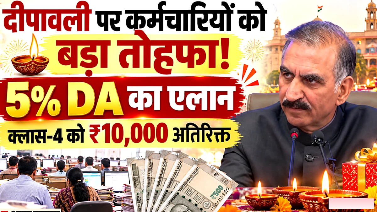 हिमाचल में कर्मचारियों को दिवाली पर 5% डीए, क्लास‑4 कर्मियों को 10 हजार रुपये अतिरिक्त